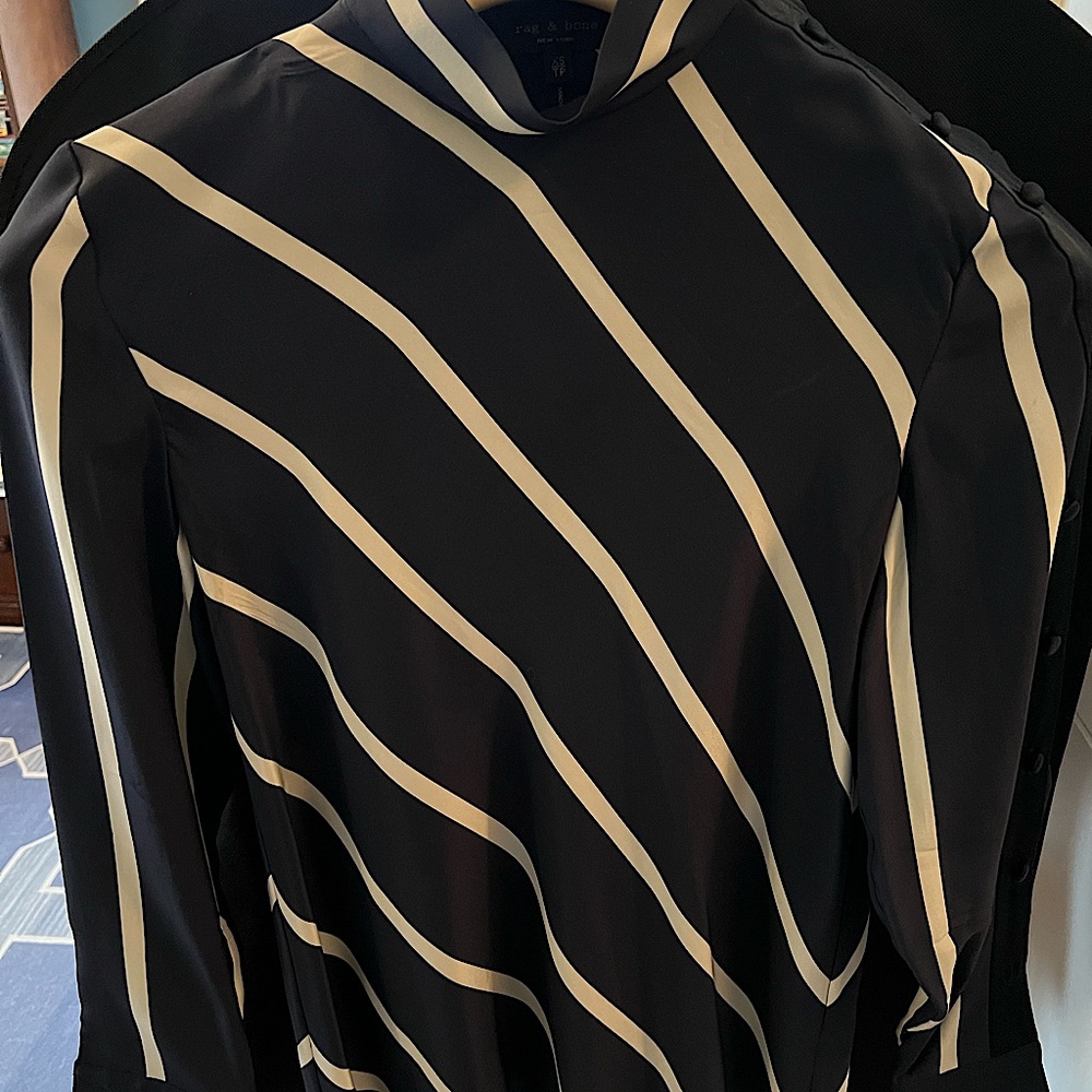 rag & bone Black and Cream Striped Long-Sleeve Blouse